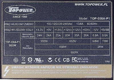 Topower model: TOP-550A-P1 - niestabilne +5VSB. Topower model: TOP-550A-P1 - niestabilne +5VSB.