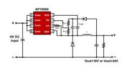 Switching power supply schematic with KP1505X chip marked in red