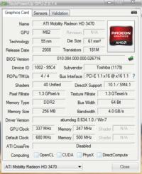 ATI Mobility Radeon HD 3470 - Default Clock inny niż GPU Clock w GPU-Z