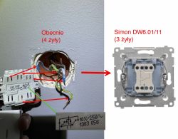 Porównanie dwóch przełączników schodowych: obecnego z 4 żyłami i nowego Simon DW6.01/11 z 3 żyłami