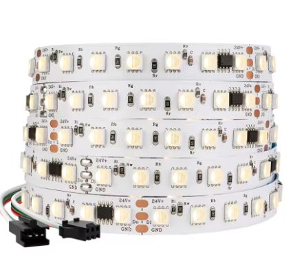 WS2814 DC12V 24V LED strip with addressable RGBW LEDs and 3-pin connector.