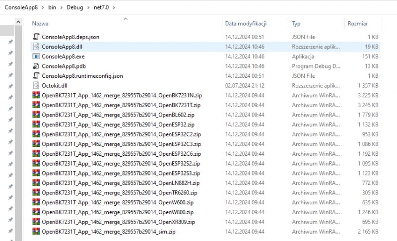 Contents of the ConsoleApp8 Application Folder Files of various types in the ConsoleApp8 application folder.