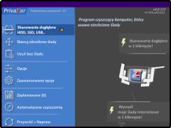 Menu programu PrivaZer z zaznaczoną opcją „Skanowanie dogłębne HDD, SSD, USB”