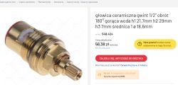 Głowica ceramiczna z gwintem 1/2, obrót 180°, do gorącej wody