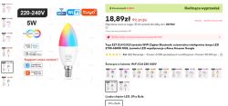 Advertisement for a smart RGB LED bulb with WiFi and Bluetooth features.