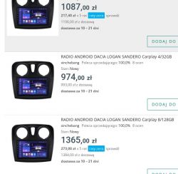 Opinie o Radio Android Dacia Logan Sandero CarPlay 8 128GB dla Dacia Sandero 2018