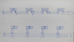 Two wiring diagrams for kitchen sockets using three conductors: L, PE, N.