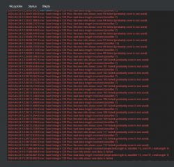 Screenshot showing a list of errors in the Satel Integra 128 Plus software with the date and time of each event.