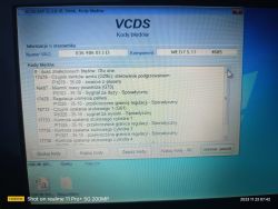 Screen displaying VCDS program showing error codes for a car.