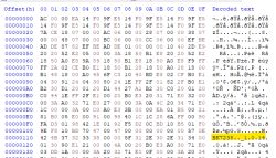 Screenshot of a hex editor displaying a file with the string BK7233...1.0.0.14 highlighted.