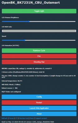 Screenshot of the user interface for the LED lighting controller OpenBK_BK7231N_CBU_Outsmart.
