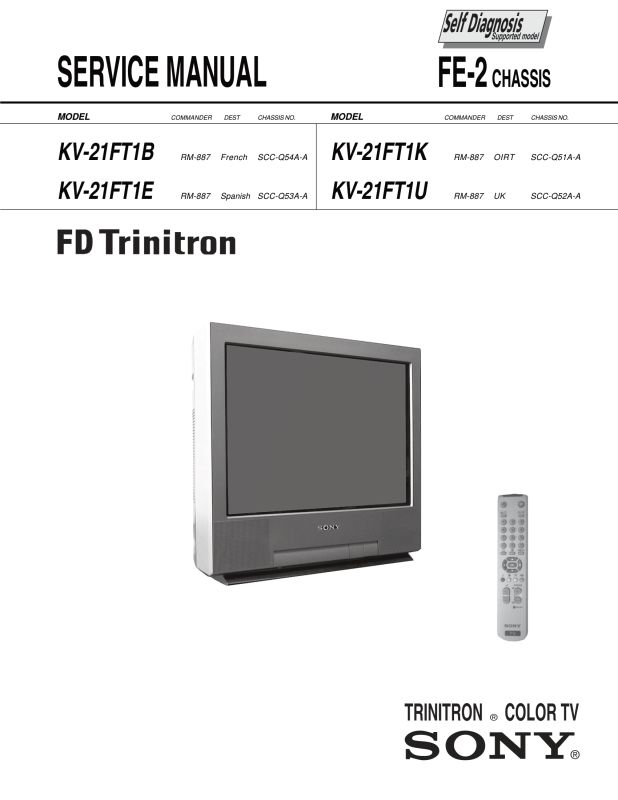 Telewizor CRT Sony Trinitron z pilotem na okładce instrukcji serwisowej