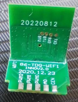 Bottom side of module XY-WE2S-A, showing pads and pin labels.