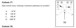 Egzamin E07 2014, zadanie 37 - odczyt wartości mocy z watomierza, wzór