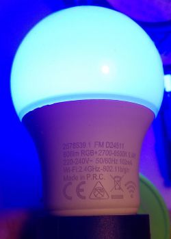 LSC Smart Connect A60 E27 RGB Bulb LSC Smart Connect A60 E27 RGB bulb glowing brightly.