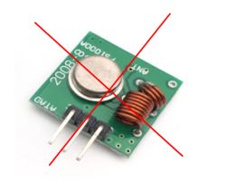 FS1000A RF module crossed out with a red X, indicating it was rejected