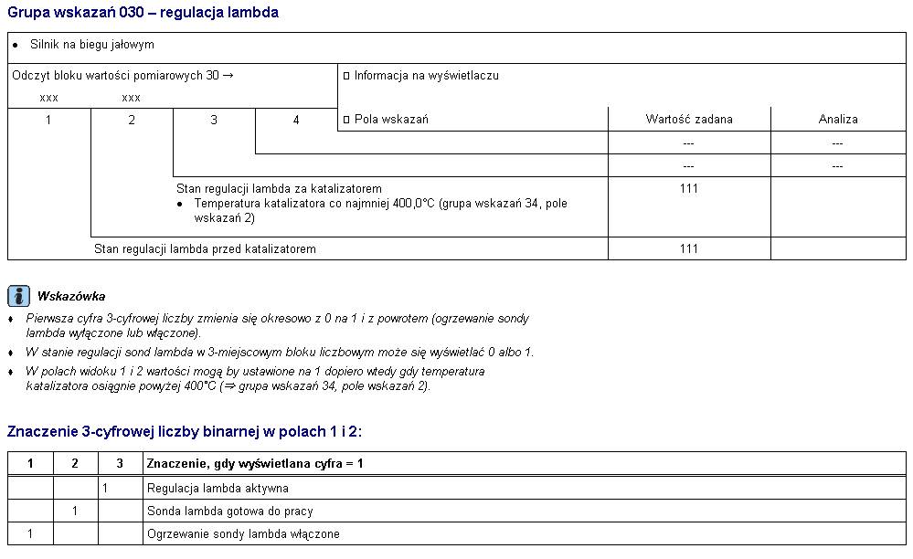 VW Bora 1.4L AXP - Sonda Lambda B1 S2 - brak aktywności i podgrzewania