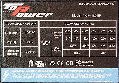 ToPower model: TOP-420 NF uszkodzony opór R34