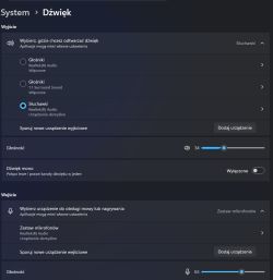 Ustawienia dźwięku Windows 11: wyjście Słuchawki i wejście Realtek Zrzut ustawień „System > Dźwięk” w Windows 11 z wybranymi słuchawkami i mikrofonem Realtek