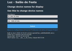 Device name change panel showing Luz - Salão de Festa