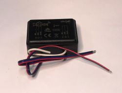 Black F&amp;Home rH-S4T electronic module with colored wires extending on a white background.