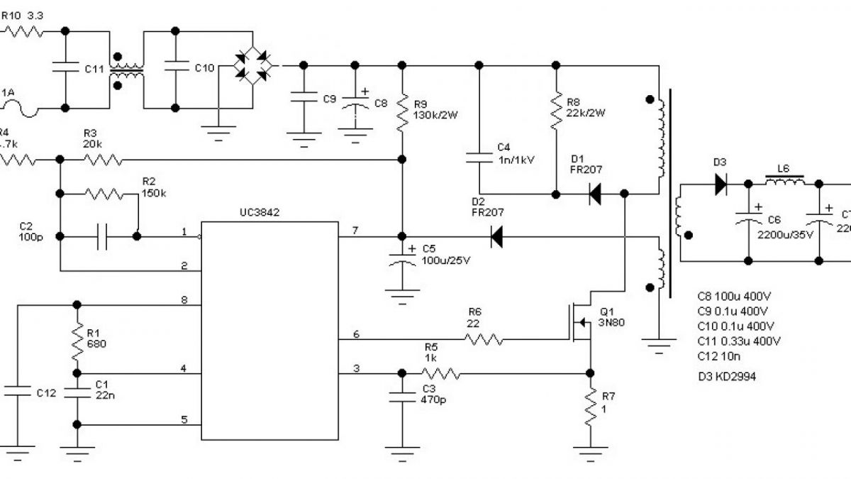 Схема блока питания 60. Схема импульсного БП на uc3842. Импульсный блок питания на микросхеме uc3842. Схемы импульсных блоков питания 3842. Uc3842 блок питания.