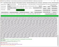 Screenshot of BK7231 Easy UART Flasher showing firmware read log and a large hex data panel.