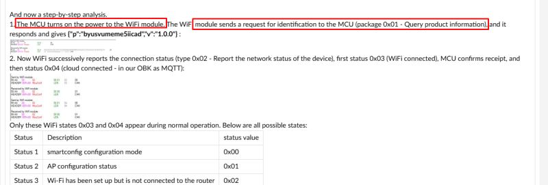 Documentation fragment showing TuyaMCU Wi-Fi and MCU communication sequence