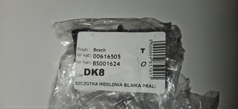 Etykieta opakowania szczotki węglowej silnika pralki Bosch