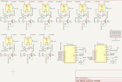 Zrzut schematu w KiCad: SSR G3MB-202P z tranzystorami BC847 i rejestry 74HC595 oraz złącze IDC
