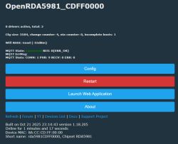 OpenRDA5981 control panel with active WiFi and MQTT connection