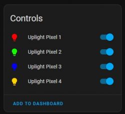 Control panel with options for four uplight pixels, each with an individual toggle switch.