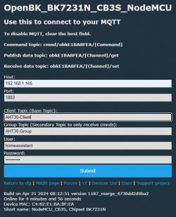 MQTT Settings on OpenBeken with AHT30 Module MQTT configuration for AHT30 on the OpenBeken platform.