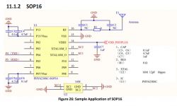 PHY6230SC-SOP16 Application Schematic Schematic of SOP16 application with component labels.