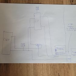 Ręcznie narysowany schemat instalacji pompy ciepła.