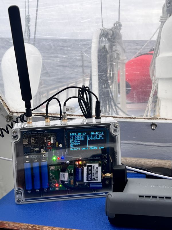 GPS Tracker on a Yacht GPS device on a yacht with a display and antennas.