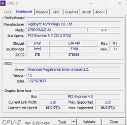 Zrzut ekranu z programu CPU-Z pokazujący szczegóły płyty głównej.
