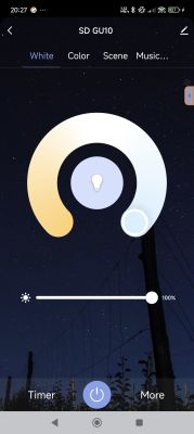 SD GU10 Bulb Control App Interface Interface of an app for controlling an SD GU10 bulb with light color settings.