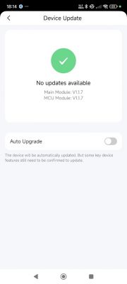 Device update screen showing no updates available.