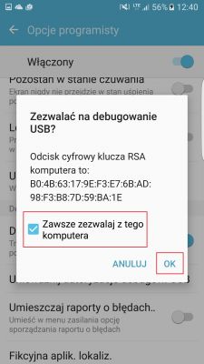 Jak wyłączyć monit o dostępie do danych przy debugowaniu USB w J5 (2017)?