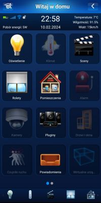Smart home system management app interface with main menu.