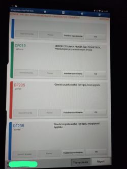 Ekran diagnostyczny z błędami czujników w Renault Master 3.0 dCi
