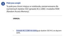 Fragment instrukcji dotyczący gniazda M.2 2280 w laptopie Asus.