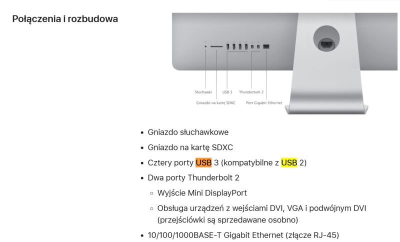 Rear view of ports on the iMac 27-inch Retina 5K from 2014.