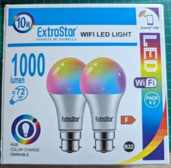 Package of ExtraStar B22 WiFi LED bulbs.