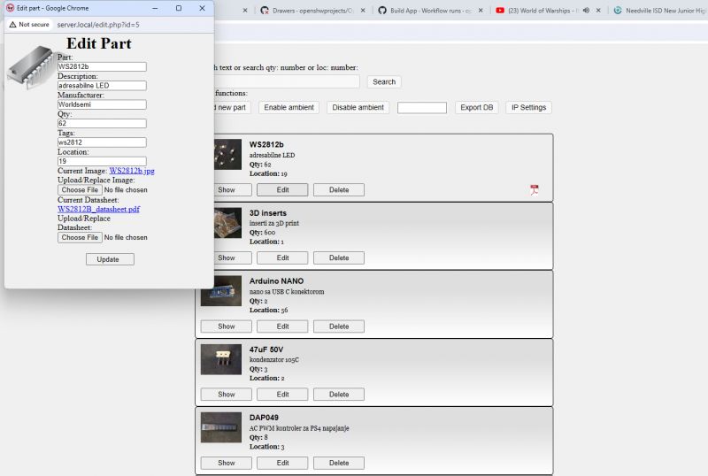 Part Editing in Workshop Database System Part editing window in a database system for workshop resource management.