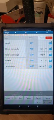 Ekran komputera diagnostycznego z danymi silnika Seat Leon 1.9 TDI ASV.