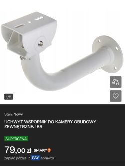Biały metalowy uchwyt ścienny do kamery z okrągłą podstawą i regulowanym mocowaniem