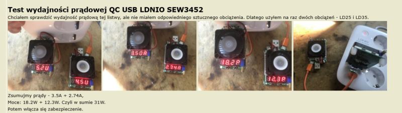Load test of two USB ports showing current and voltage readings with cooling fans