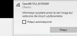 Wi-Fi connection window for OpenBK7252_8CFB3E8F with Connect automatically option and Connect button.